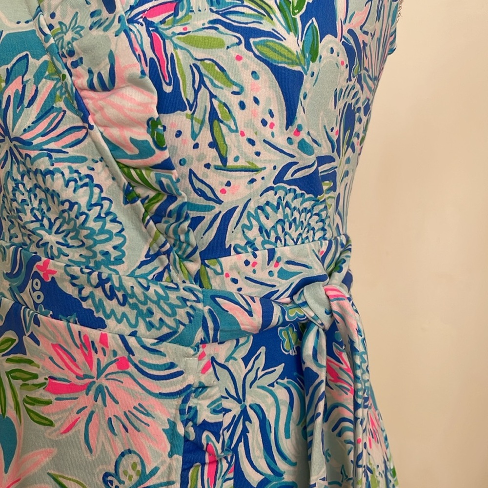 LILLY PULITZER COASTAL BLUE LION AROUND WRAP DRESS WITH RUFFLE - Picture 5 of 12
